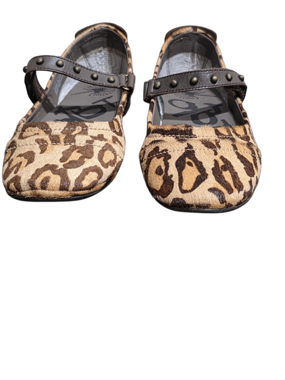OTBT Leopard Print Calf Hair Mary Jane Flats Studded Strap Ballet Shoes Womens 7